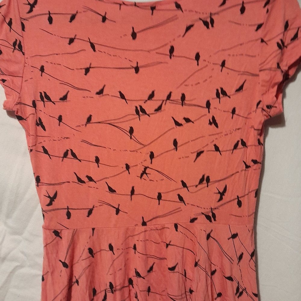 HOT OPTIONS - Peach Black w Bird Print T-shirt - S-12 - Picture 4 of 4